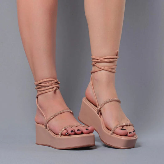 Sandália Plataforma Strass AYO16 Nude