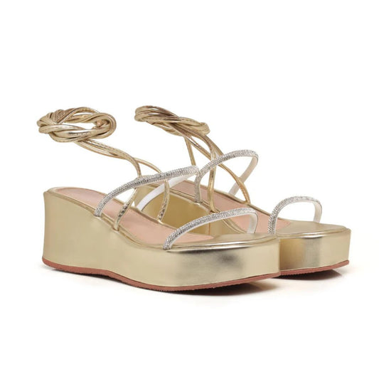 Sandália Plataforma Strass AYO16 Ouro
