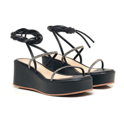 Sandália Plataforma Strass AYO16 Preto