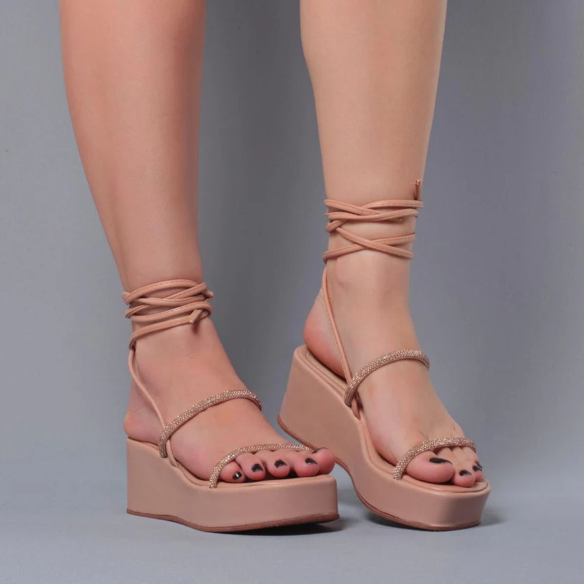 Sandália Plataforma Strass AYO16 Nude