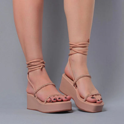 Sandália Plataforma Strass AYO16 Nude