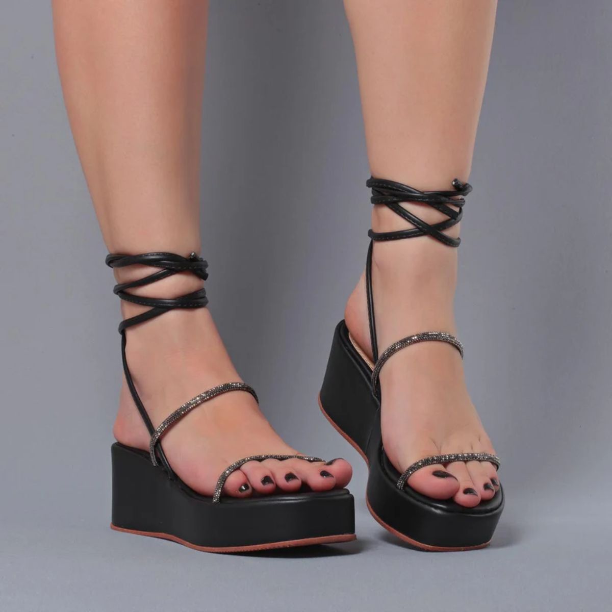 Sandália Plataforma Strass AYO16 Preto