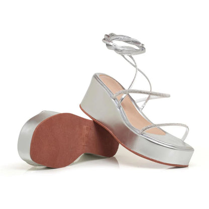 Sandália Plataforma Strass AYO16 Prata