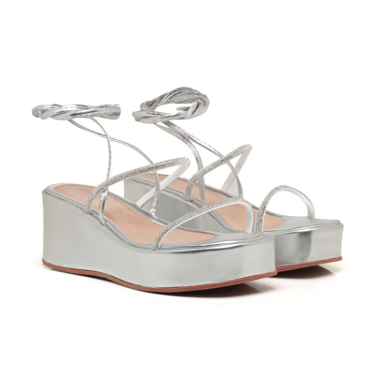 Sandália Plataforma Strass AYO16 Prata