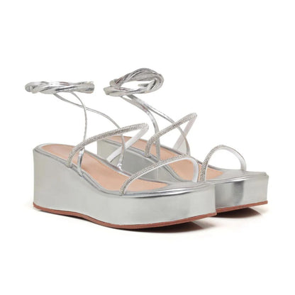 Sandália Plataforma Strass AYO16 Prata