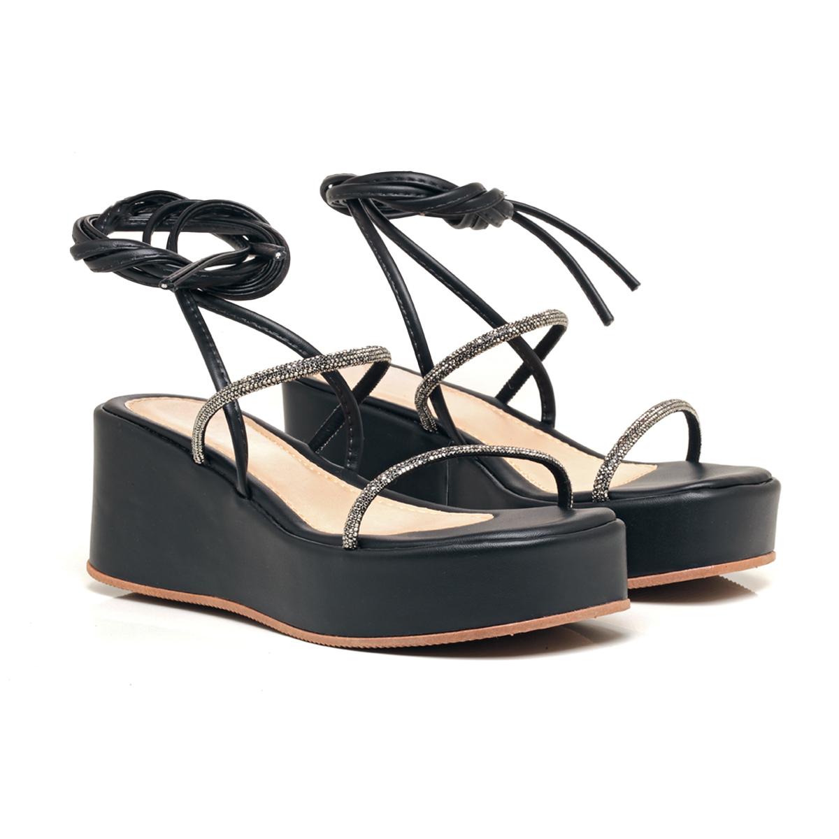 Sandália Plataforma Strass