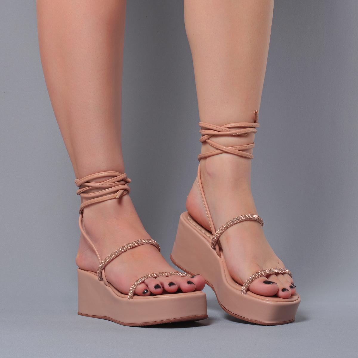 Sandália Plataforma Strass